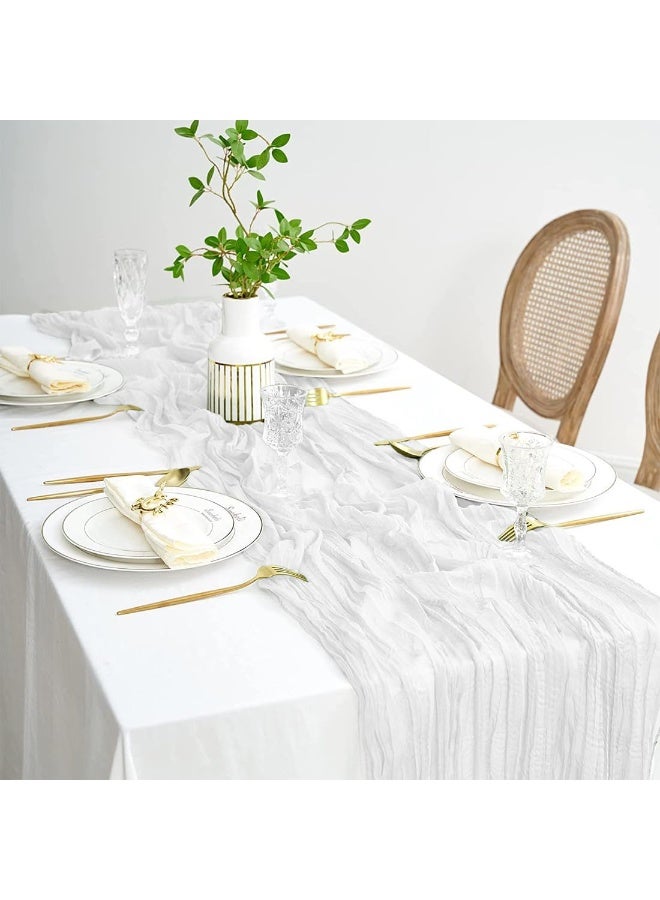 LODROC Table Runner, 90 x 400 cm, Gauze Table Runner, Long Boho Rustic Cheese Cloth Table Runners for Table Decoration, Communion, Birthday Party, Wedding Table Decorations - Image 1
